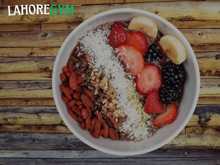 Healthy fat-burning foods like eggs, salmon, avocado, green tea, and oatmeal arranged on a kitchen counter – perfect for a Las Vegas-style clean diet