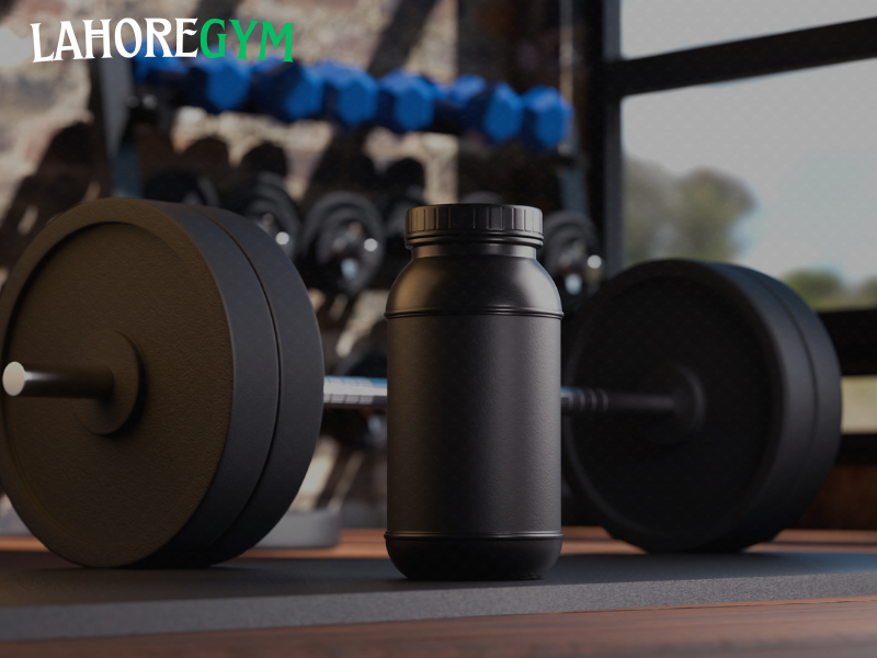 Top muscle growth supplements including protein powder and creatine on gym table