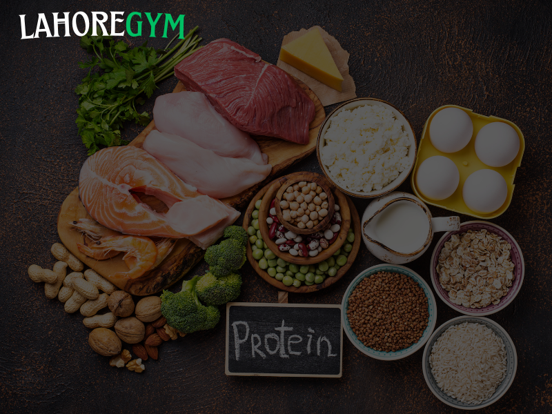 High-protein foods like chicken, eggs, and Greek yogurt arranged for a weight loss diet